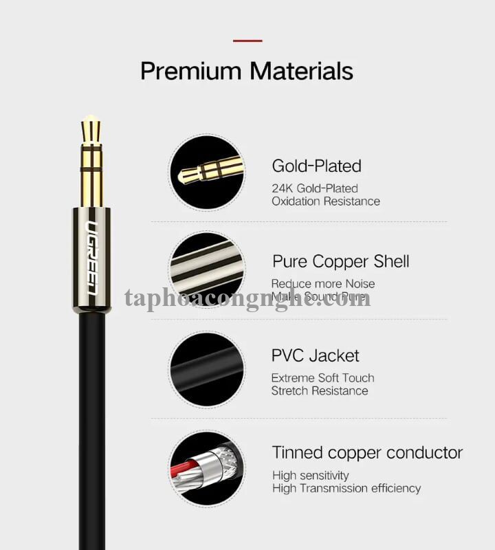 Ugreen 10591 5M màu Đen Cáp âm thanh 2 đầu Bông sen sang 3.5mm Dương mạ vàng AV116 30010591